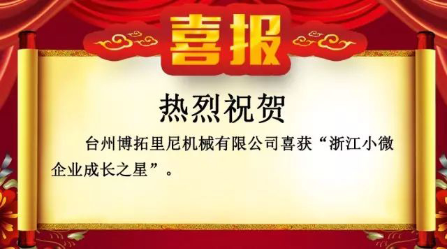 喜報(bào)?。?！博拓里尼榮獲浙江小微企業(yè)成長(zhǎng)之星。